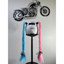 Motor & Motosiklet Harley Quinn Pembe Mavi Çift Örgü Saç Kask Dış Aksesuarı Diğer