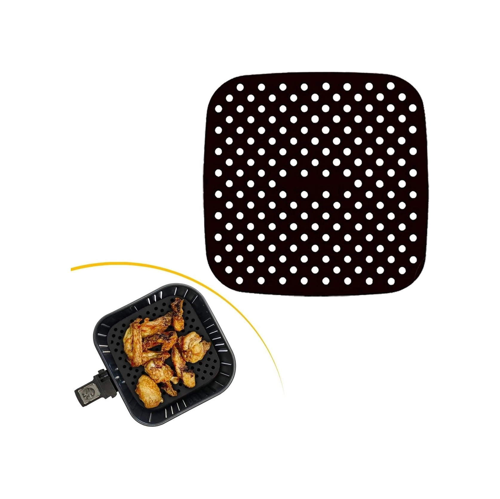 Mcg Siyah Isıya Dayanıklı Yıkanılabilir Silikon Fırın Ve Airfryer Kare Model Pişirme Matı 21,5 Cm