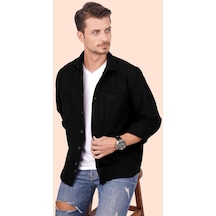 Siyah Düz Oversize Geniş Kalıp Kalın Oduncu Hediye Kutulu Gömlek 001