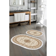 Eko Trend Djt 2 Li Yıkanabilir Kaymaz Taban Oval Banyo Paspas Klozet Takımı P1372 Osmanli Kahve