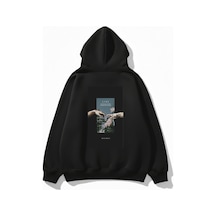 Uyguntarz Unisex Yumuşak Dokulu Live Baskılı Tasarım Oversize 3 İplik Hoodie Sweatshirt siyah