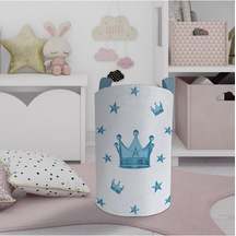 Mekta Home Bebek Ve Çocuk Odası Mavi Kral Taç Desenli Oyuncak Sepeti Renkli Çok Renkli