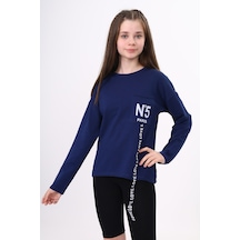 Toontoy Kız Çocuk Cep Üstü Baskılı Sweatshirt Lacivert