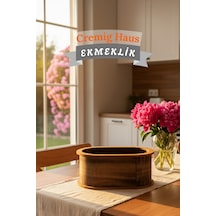 Geleneksel Tasarım Kapaklı Büyük Ekmeklik Oval Ahşap Ekmek Sepeti Kemençe Desenli Çok Renkli