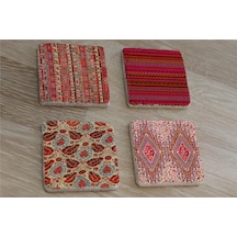 Osmanlı Kumaş Desenleri Doğal Taş Bardak Altlığı 4'lü Set - Natural Stone Coasters-174233 Çok Renkli