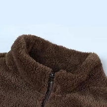 Mor Çift Taraflı Polar Ceket Kadın Kısa Büyük Boy Mercan Kadife Sonbahar Ve Kış Kalınlaşmış Sıcak Polar Ceket Kadın Kazak Mor