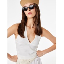 Koton Pamuklu Dikiş Detaylı Kolsuz Slim Fit Crop Halter Yaka Bluz Ekru 6sal30272ık Koton Pamuklu Dikiş Detaylı Kolsuz Slim Fit Crop Halter Yaka Bluz Ekru 6sal30272ık