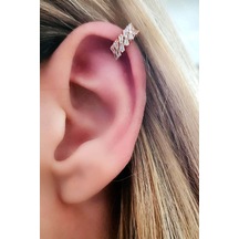 Baget Zirkon Taşlı Gümüş Rose Sıkıştırmalı Kıkırdak Küpesi