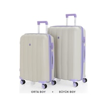Mçs Bavul Büyük Ve Orta 2li Set Kırılmaz Silikon Valiz V305 Kemik/lila Bej