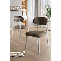 Canisa Laos Serisi 6 Adet Cappucino Mutfak Sandalyesi Beyaz Metal İskeletli 1. Sınıf Babyface Kumaş Cappucino Sandalye Ayaklar Beyaz