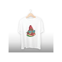Karpuz Tatilde Detaylı Unisex Tişört Beyaz