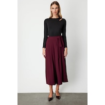 On Fashion Beli Deri Kemerli Pileli Pantolon Bordo