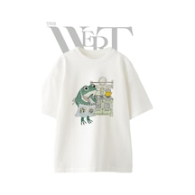 Thewert Frog Cooking Tasarım Baskılı Ünisex Beyaz Oversize T-shirt