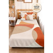 Turuncu Geometrik Genç Odası Tek Kişilik Pike Takımı - Modern Bej 160x220 Cm Kapitone Yatak Örtüsü Narin İpek Zemini