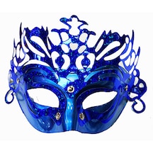 Metalize Ekstra Parlak Hologramlı Parti Maskesi Mavi Renk 23x14 cm