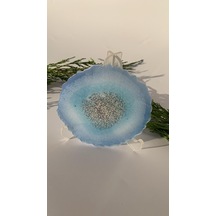 Deniz Mavi Tonlu Siyah Sim Dalgalı Yuvarlak Epoksi Bardak Altlığı Mavi