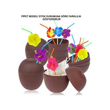 Hindistan Cevizi Hawaii Luau Aloha Pipetli İçecek Kabı Bardak N177