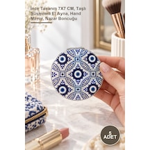 5 Adet Taşlı Nazar Boncuklu El Aynası İnce Tasarım 7x7 Cm, Taşlı Süslemeli El Ayna, Hand Mirror, Nazar Boncuğu Genel