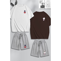 Unisex Kadın Erkek Hello Kitty Spiderman Baskılı Sevgili Çift Kombini Tasarım Oversize Tshirt V Şort Kahve Beyaz Gri Mck0299 Çok Renkli