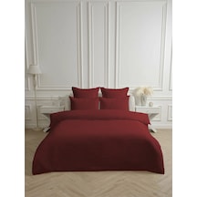 Line Bordo Pamuk Saten Çift Kişilik Nevresim Takımı Lastiksiz Çarşaflı 4 Parça Set Bordo