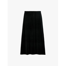 Koton Normal Bel Rahat Kalıp Kloş Midi Kadife Etek Siyah 7wak10282ek