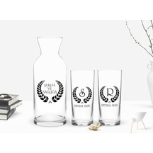 Kişiye Özel Renkli Baskılı Çelenk Baş Harfli İsimli İkili Rakı Bardağı Ve Karaf Hediye Seti-1