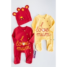 Babymod I Love Mum Taraftar Sarı Kırmızı İkili Bebek Tulum Takım 001