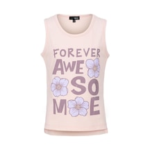 Brz Kids Baskılı Yırtmaçlı Kız Çocuk Sıfır Kol T-shirt-somon Somon
