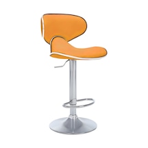 Bürocci Zen Bar Taburesi - Turuncu Modern Deri Metal Ataklı Yüksek Tezgah Sandalyesi - 9549s0516 Turuncu