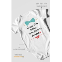 Morivokids Üzgünüm Baba Aynı Kadına Aşığız Kısa Kollu Bebek Body %100 Pamuk Beyaz