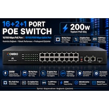 16+2+1 Sfp Poe Switch 10/100/1000mbps 200w Gigabit