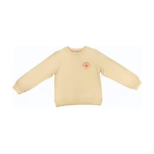 Kız Çocuk Çiçek Desenli Pamuklu Sweatshirt-14280 Bej