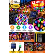 Sge Teknoloji Güneş Enerjili 100 Led 12 Metre Rgb Çok Renkli Bahçe Aydınlatması Led Işık