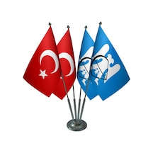 Masa Üstü Selçuklu Devleti Bayrağı Türk Bayrağı Dörtlü Krom Direk