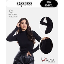 Alya Underwear Kaşkorse Tam Boğazlı Body Sweatshirt, Fitilli Kumaş, Likralı, Gül Kurusu SIYAH