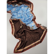Miorel Scarfs Premium Kalite Lv Desen Vual İpek Şal Yeni Sezon Silk Scarfs Shawl Hijab Fular Bakır Kahverengi