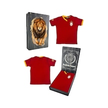 Galatasaray Lisanslı 5 Yıldızlı Kırmızı Basic Çocuk T-shirt Gs Aslan Baskılı Hediyelik Ahşap Kutulu KIrmızı