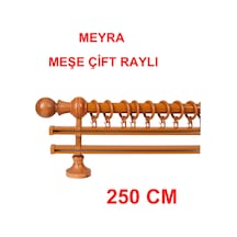 Meyra Demonte Başlıklı Ahşap Rustik Perde Askısı - Çift Raylı -meşe 250 Cm Meşe