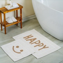 Happy Doğal Pamuklu 2'li Banyo Paspas Seti 60x100+50x60 Cm - Bej