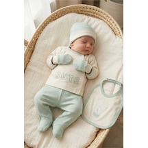 Zeynuko Erkek Bebek Cute Bear Pamuk 0-3 Ay 5'li Yenidoğan Hastane Çıkışı Zıbın Seti yeşil