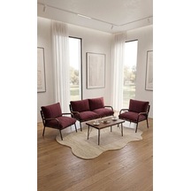 Balkon, Bahçe, Cafe Metal Koltuk Takımı 2 1 1 Sehpalı 50x80 Bordo