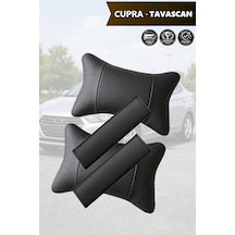 Cupra Tavascan Uyumlu Siyah Deri Yastık Lüks Set Deri Kemer Koruyucu