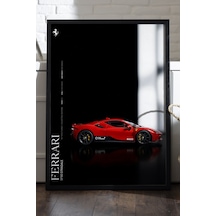 Ferrari Sf90 Stradale Siyah Ahşap Çerçeveli Poster, Dekoratif Araba Duvar Tablosu