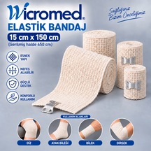 Wicromed Elastik Bandaj 15cm X 150cm Metal Klipsli Esnek Destek Bandajı 5 Adet