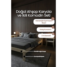 Letto Masif Ahşap Karyola Ve 2 Adet Komodin Vernik 100x200
