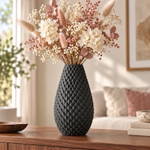 Kabartma Desenli Dekoratif Vazo 20 Cm Modern Tasarım Siyah