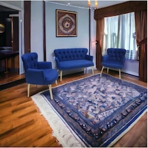 Garden House Metal Ayaklı Kollu Mavi Kumaş Çay Seti Koltuk Takımı Bekleme Koltuğu Ofis Koltuğu Berjer Mavi