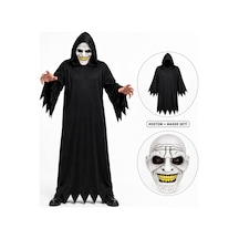 Korkunç Gülümseyen Maskeli Siyah Kapüşonlu Kostüm Seti 140 Cm Tgdrtgsgyz4o5ls3wah