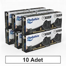 Dolphin S Beden, 10 Kutu, Siyah, Nitril Eldiven, Pudrasız, Latekssiz, Kutuda 100 Adet