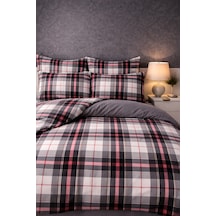 More Home Çift Kişilik Nevresim Takımı Lastikli Çarşaf Ekose Desen Gri Kırmızı Çok Renkli